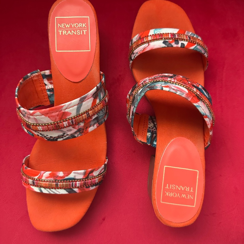 New York Transit Orange Heels with Bold Design